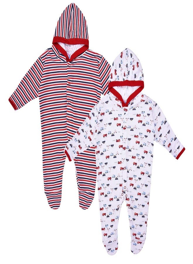 MAGIC TOWN Babyneeds New Born Baby Multi-Color Long Sleeve Cotton Sleep Suit Romper for Boys and Girls Set of 2 - Image 1