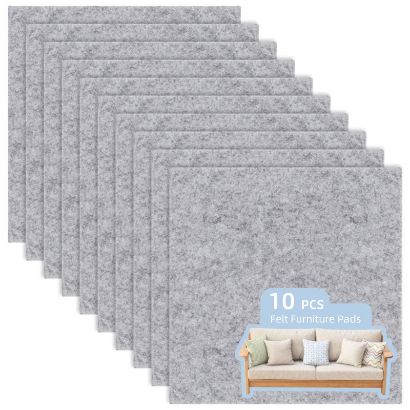 Ohiyoo Felt Furniture Pads 10 Pack Heavy Duty Non Slip Felt Sheets 8 x 8 inch Grey for Hardwood Floors Chairs Walls
