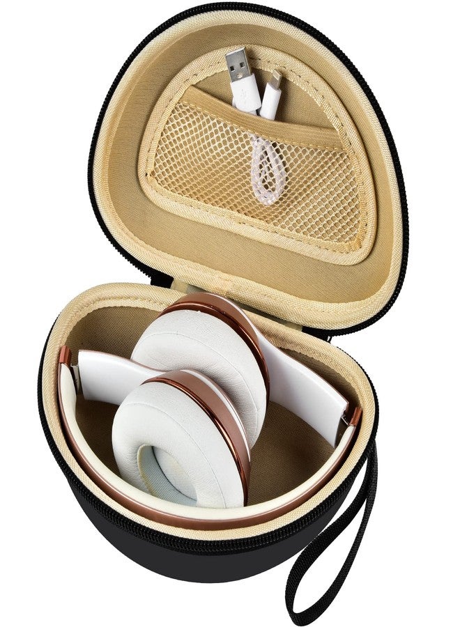Comecase Travel Hard Carrying Case Compatible for Beats Solo3 / for Beats Studio3/ for Beats Solo2/ for Beats Solo Pro Bluetooth On-Ear Headphones - Black+Inside Khaki - Image 1