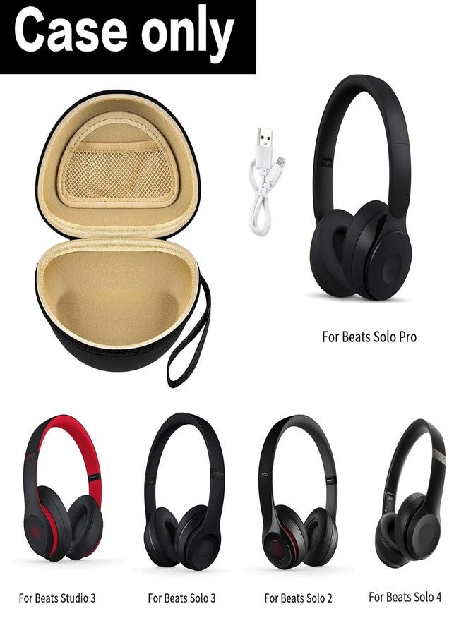 Comecase Travel Hard Carrying Case Compatible for Beats Solo3 / for Beats Studio3/ for Beats Solo2/ for Beats Solo Pro Bluetooth On-Ear Headphones - Black+Inside Khaki - Image 2