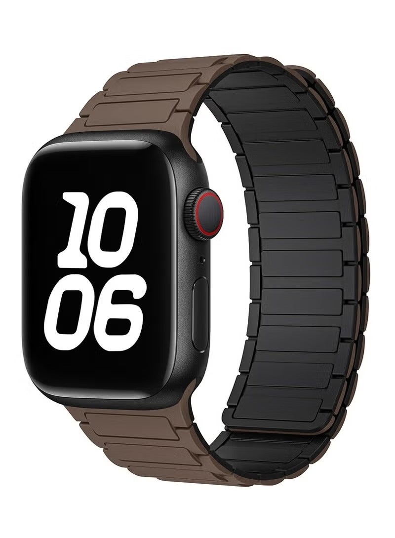 Magnetic Silicone Strap for Apple Watch Ultra Ultra2/9 8 7 6 5 4 3 2 1 SE, Soft Silicone Waterproof Watch Band Wristband Compatible with iWatch Apple Watch Series Ultra 49mm 45mm 44mm 42mm Women Men (Chocolate Black) - Image 1