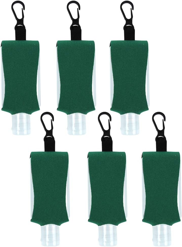 ICObuty Empty Bottle for Hand Gel Products Liquid Soap 6 Pack 1 OZ Travel Sized Holder Keychain Carriers Flip Cap Reusable Portable (Forest Green)