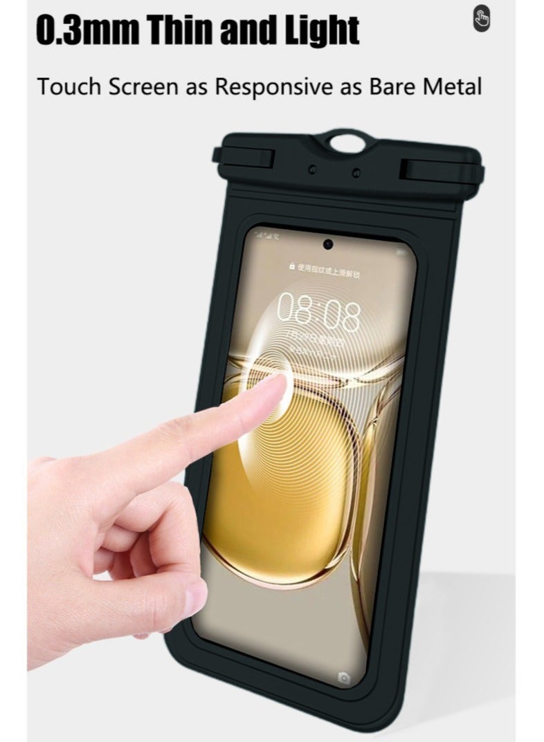 Waterproof Phone Pouch TPU Waterproof Phone Case Bag with Adjustable Neck Lanyard Universal Underwater Cell Phone Dry Bag Compatible with Most 7.2" Cell Phone  for Beach Swimming Black Protective Case - Image 5