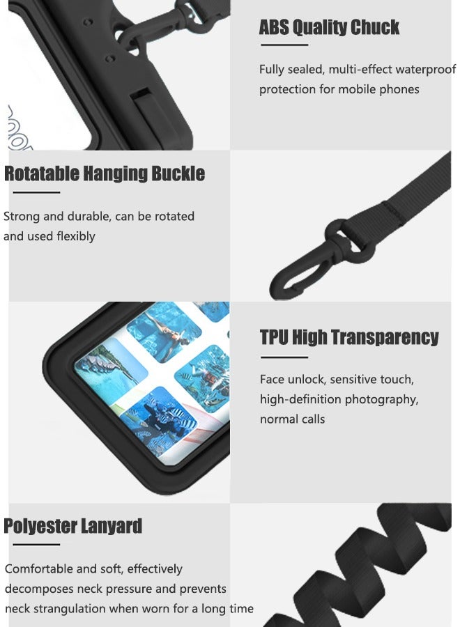Waterproof Phone Pouch TPU Waterproof Phone Case Bag with Adjustable Neck Lanyard Universal Underwater Cell Phone Dry Bag Compatible with Most 7.2" Cell Phone  for Beach Swimming Black Protective Case - Image 4