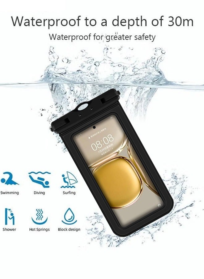 Waterproof Phone Pouch TPU Waterproof Phone Case Bag with Adjustable Neck Lanyard Universal Underwater Cell Phone Dry Bag Compatible with Most 7.2" Cell Phone  for Beach Swimming Black Protective Case - Image 2