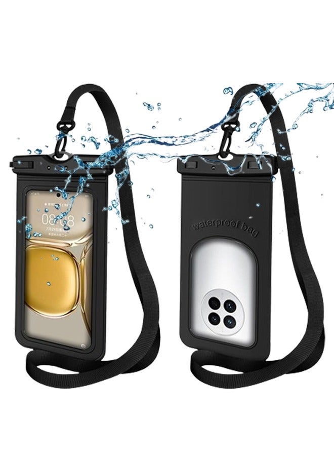 Waterproof Phone Pouch TPU Waterproof Phone Case Bag with Adjustable Neck Lanyard Universal Underwater Cell Phone Dry Bag Compatible with Most 7.2" Cell Phone  for Beach Swimming Black Protective Case - Image 1