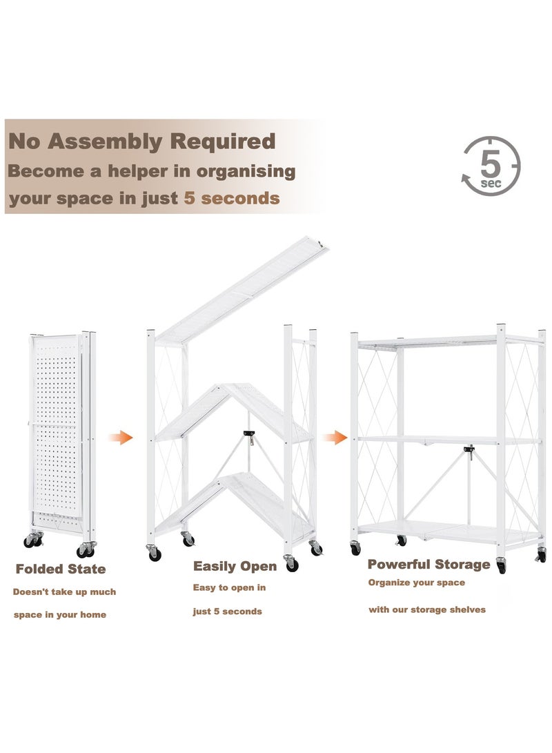 ACPLAY 2 Tier Thickened Foldable Storage Rack with Wheels,No Assembly,Large Capacity Shelves,Heavy-Duty Metal Shelving Unit Rolling Cart for Garage, Kitchen, Basement, Pantry(White, 2-Tier) - Image 5