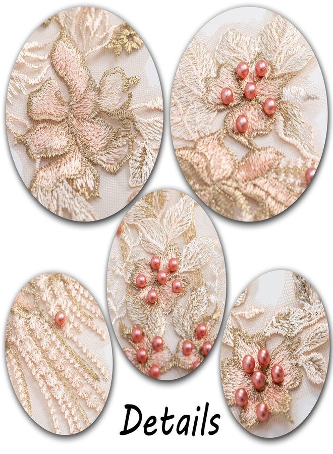 FixrWre Beaded Pearl Flower Fabric Lace Applique, Floral Embroidered Patches Handmade Sewing Tool for DIY Neckline Bodice Wedding Bridal Prom Dress(Apricot-Large) - Image 4