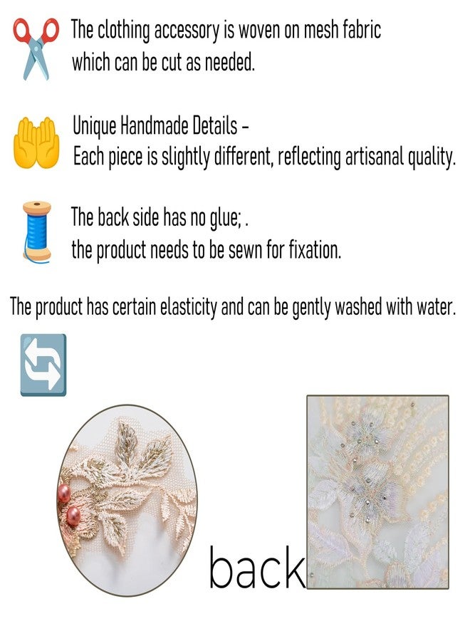 FixrWre Beaded Pearl Flower Fabric Lace Applique, Floral Embroidered Patches Handmade Sewing Tool for DIY Neckline Bodice Wedding Bridal Prom Dress(Apricot-Large) - Image 5