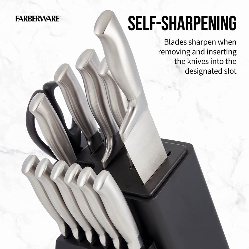 Farberware Self-Sharpening 13-Piece Knife Block Set with EdgeKeeper Technology, High Carbon-Stainless Steel Kitchen Knives, Razor-Sharp Knife Set with Wood Block, Black - Image 4