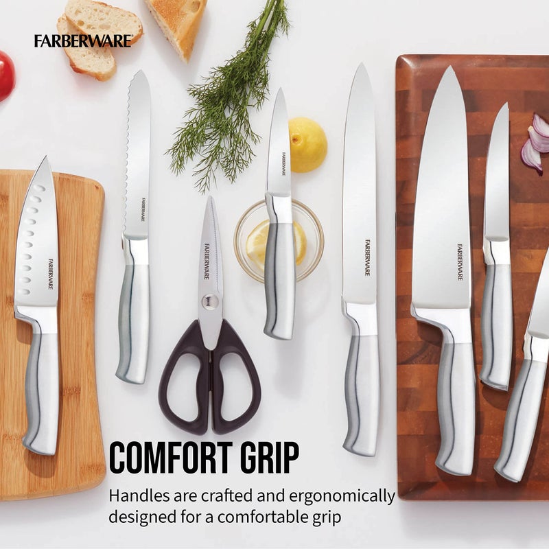 Farberware Self-Sharpening 13-Piece Knife Block Set with EdgeKeeper Technology, High Carbon-Stainless Steel Kitchen Knives, Razor-Sharp Knife Set with Wood Block, Black - Image 5