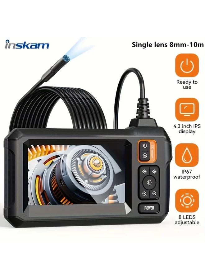 INSKAM 4.3 Inch IPS Industrial Endoscope 8mm Single Lens 393.7 Inch Inspection Camera 2000mAh USB Rechargeable for Auto Repair HVAC Plumbing - Image 1