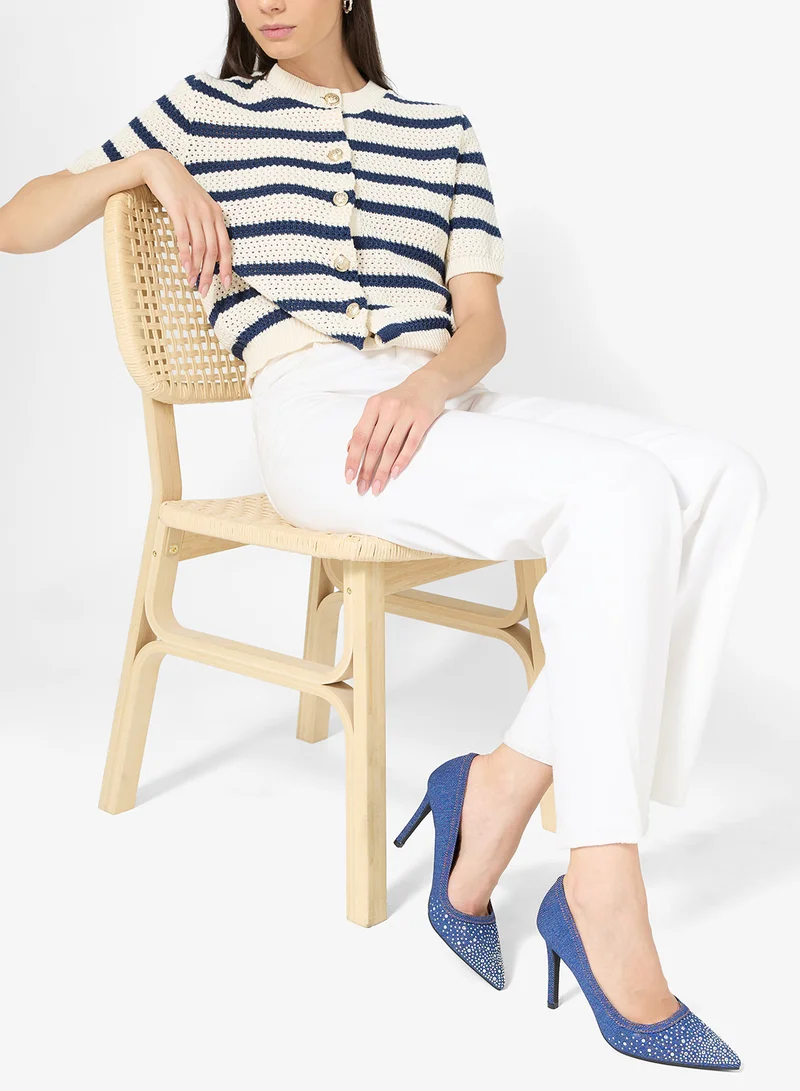 Anne Michelle Denim High Heeled Pointed Pump for Women | Best Price UAE