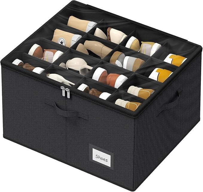 DROZIP Drozip Shoe Storage Box Organiser for Closet Space Saver Shoes Containers Bin with Clear Lids Stackable Can Fit Ottoman Foldable Shoe Rack Cabinet Cubby for Wardrobe 1 Pack - Image 1