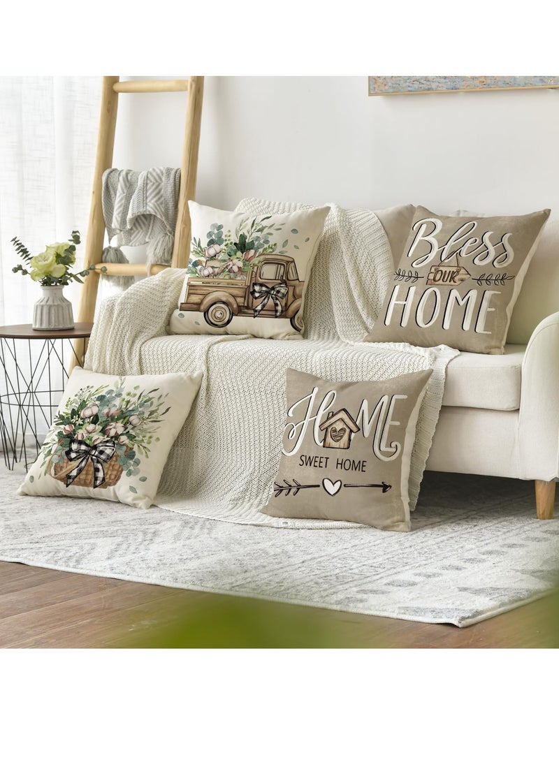 VIUAUAX أغطية وسائد رمي أوكالبتوس بأوراق الأوكالبتوس من بيتنا المبارك، 45 × 45 سم شاحنة زينة وسائد منزلية جميلة طقم من 4 قطع - Image 2