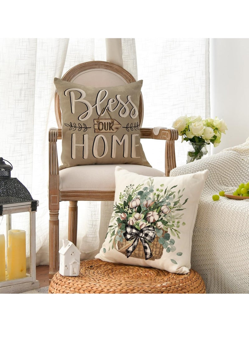 VIUAUAX أغطية وسائد رمي أوكالبتوس بأوراق الأوكالبتوس من بيتنا المبارك، 45 × 45 سم شاحنة زينة وسائد منزلية جميلة طقم من 4 قطع - Image 3