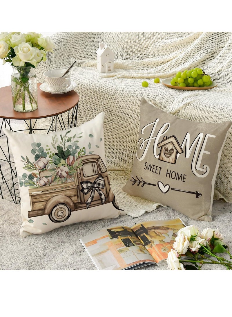 VIUAUAX أغطية وسائد رمي أوكالبتوس بأوراق الأوكالبتوس من بيتنا المبارك، 45 × 45 سم شاحنة زينة وسائد منزلية جميلة طقم من 4 قطع - Image 4