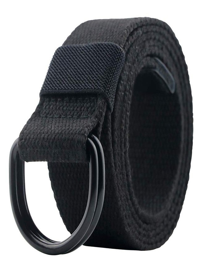 macoking Web Fabric Canvas Belt for Men Women with Double D Ring Buckle, Black, 43in long for waist 31"-35" - Image 1