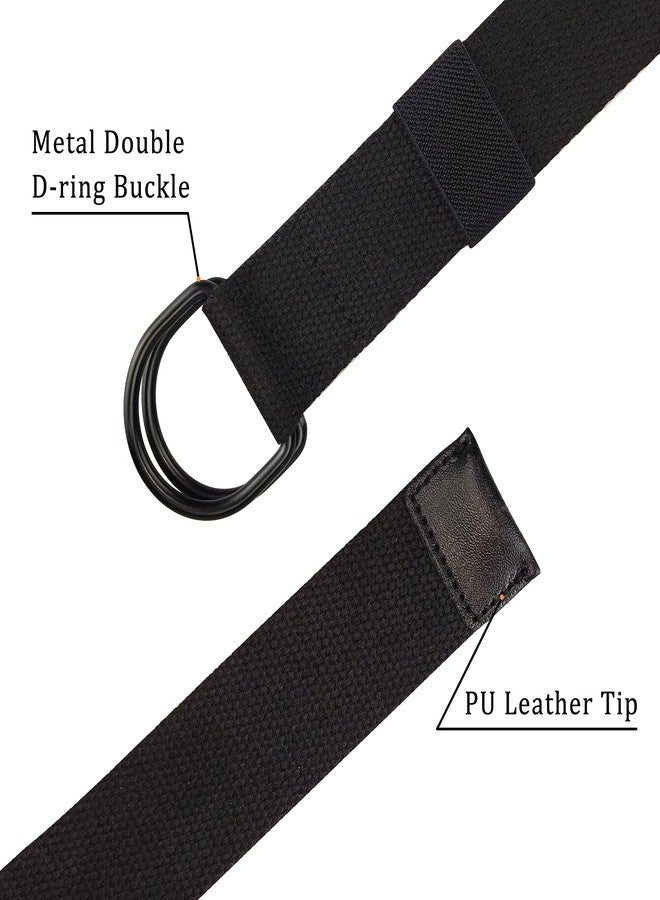 macoking Web Fabric Canvas Belt for Men Women with Double D Ring Buckle, Black, 43in long for waist 31"-35" - Image 2