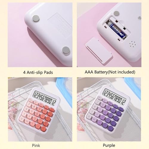 LEROKAS Mechanical Calculator,Desk Calculator Cute 12 Digit Large LCD Display and Big Buttons,Basic Office Calculator with Large LCD Display for Office, Home, School (Multicolor) - Image 3