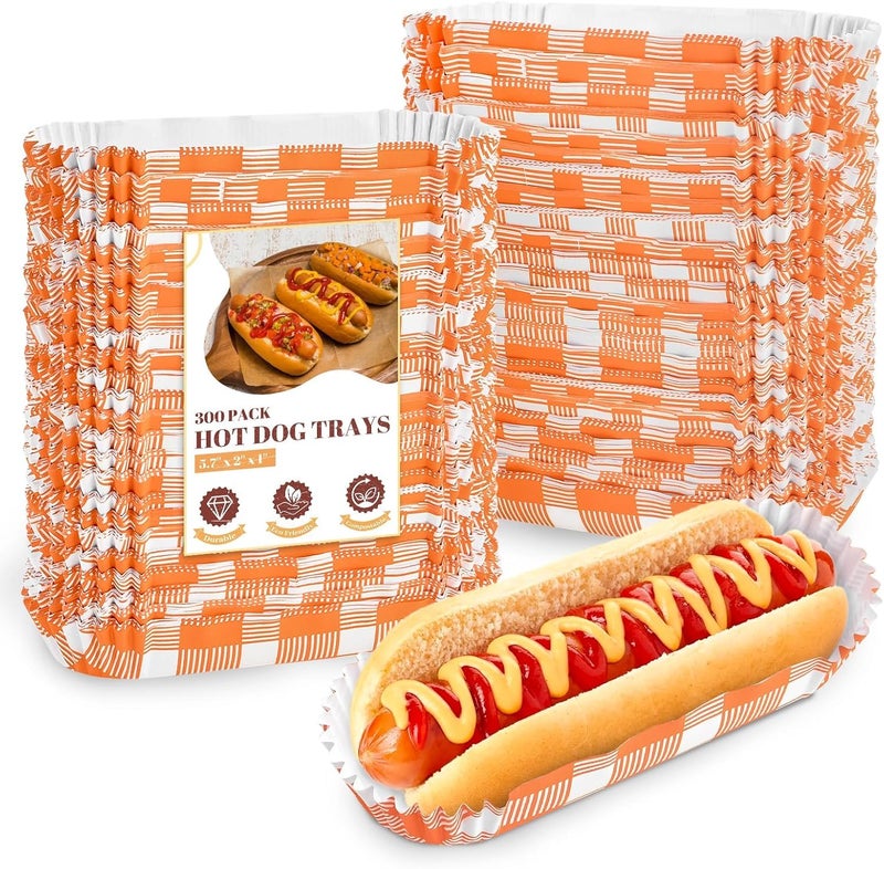 Ocmoiy 300 Pcs Paper Hot Dog Trays Disposable for Party and BBQ Food Serving Hot Dog Holders Hotdog Boats 6 Inch Small Fluted Paper Food Trays