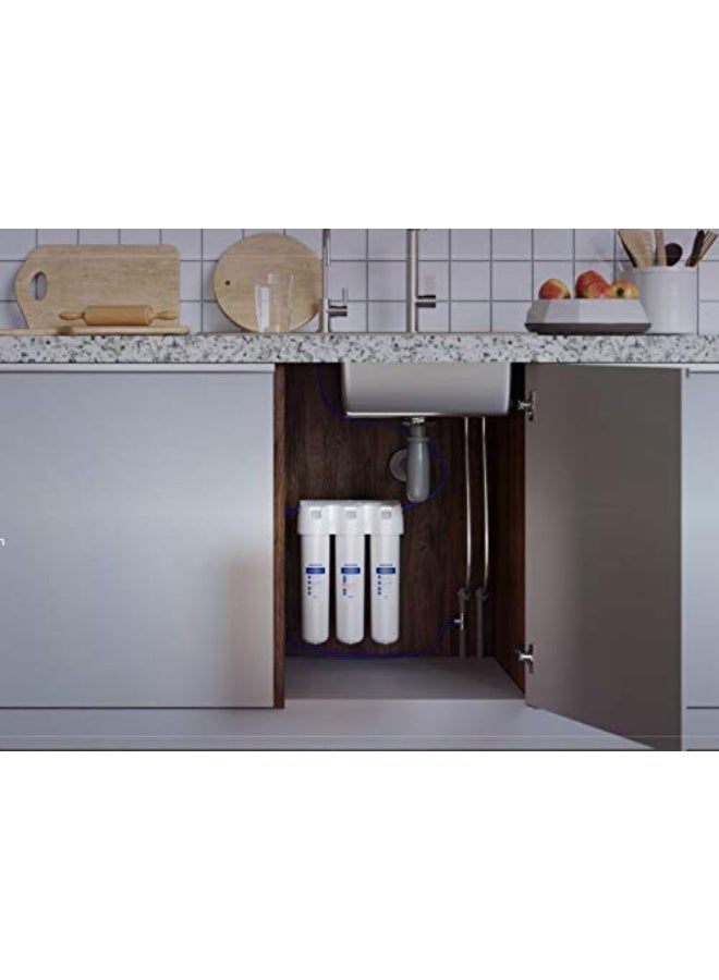 Aquaphor Crystal H Under-Counter Water Filter System, 6000L Capacity with 2L/Min Flow Rate, 3-Stage Carbon Block & Softening Filtration Removes Chlorine, Heavy Metals & Hard Water Minerals, Compact Design with Faucet, Easy Installation, Water Purifier for Home Use - Image 3