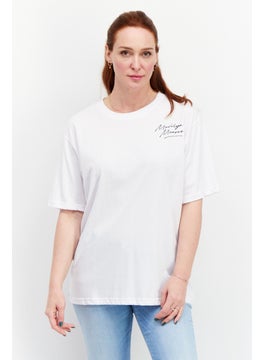 Women Crew Neck Short Sleeve Brand Logo T Shirt, White/Black