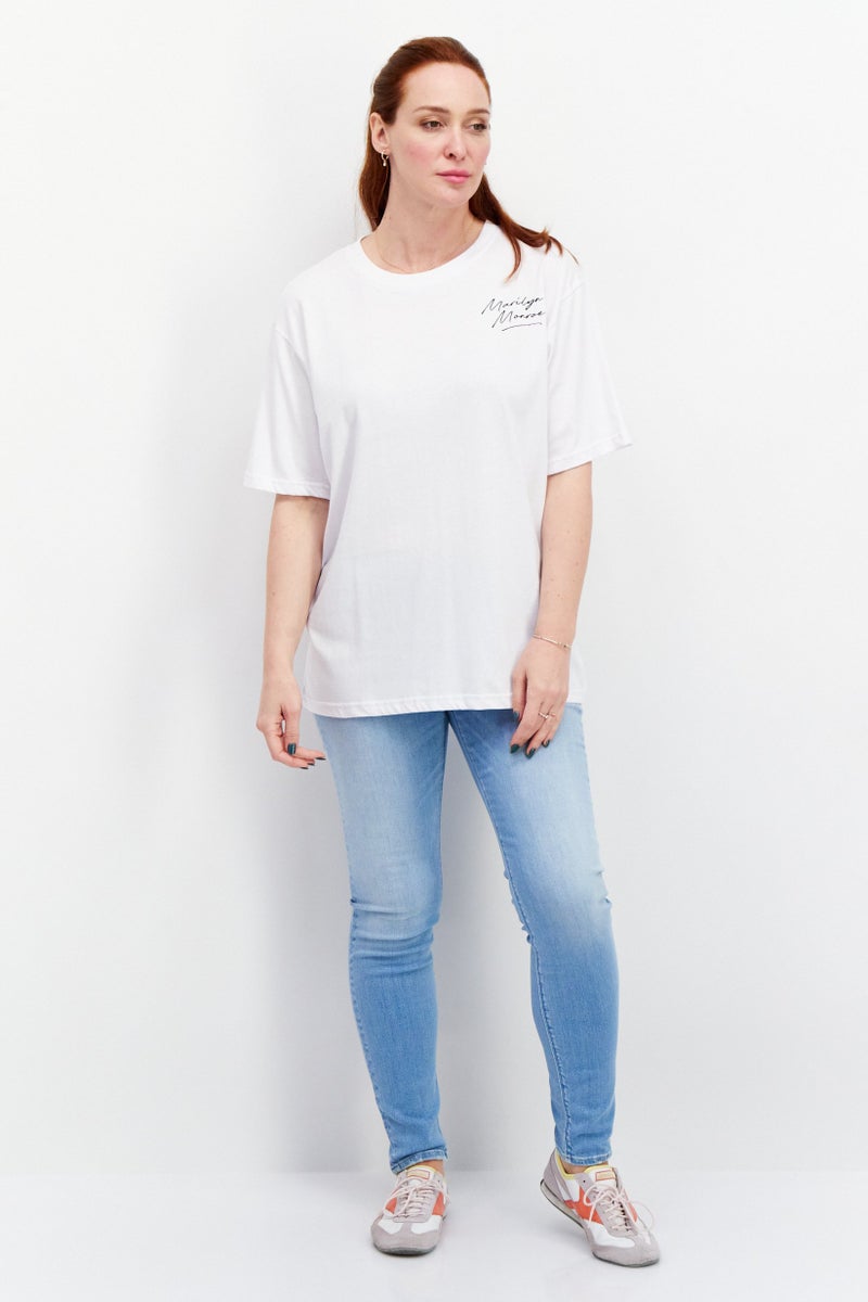 Marilyn Monroe Women Crew Neck Short Sleeve Brand Logo T Shirt, White/Black - Image 2