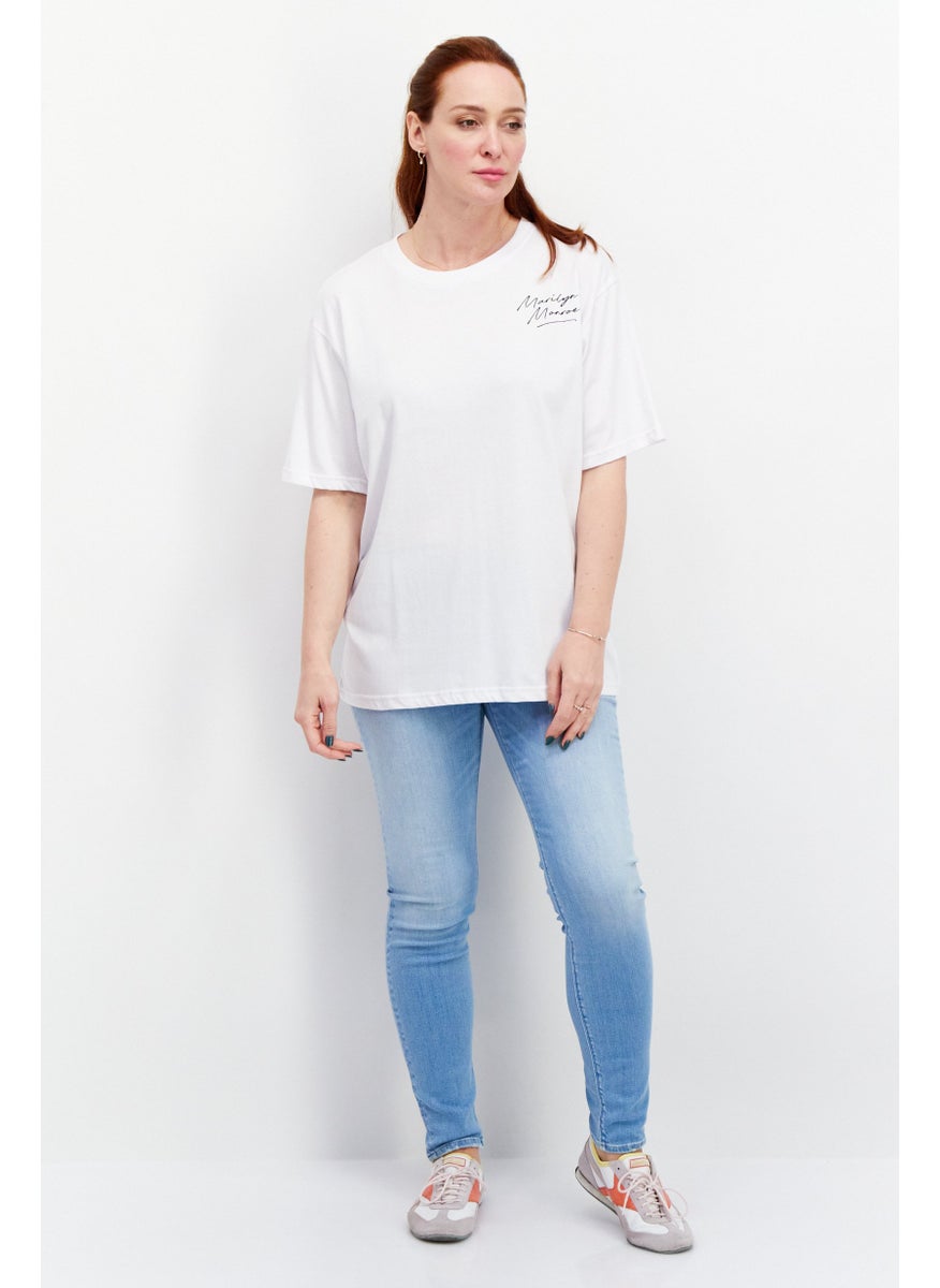 Marilyn Monroe - Women Crew Neck Short Sleeve Brand Logo T Shirt, White/Black - Image 1