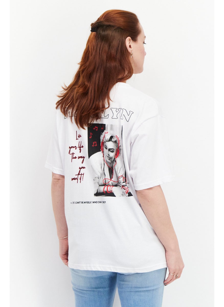 Marilyn Monroe - Women Crew Neck Short Sleeve Brand Logo T Shirt, White/Black - Image 1