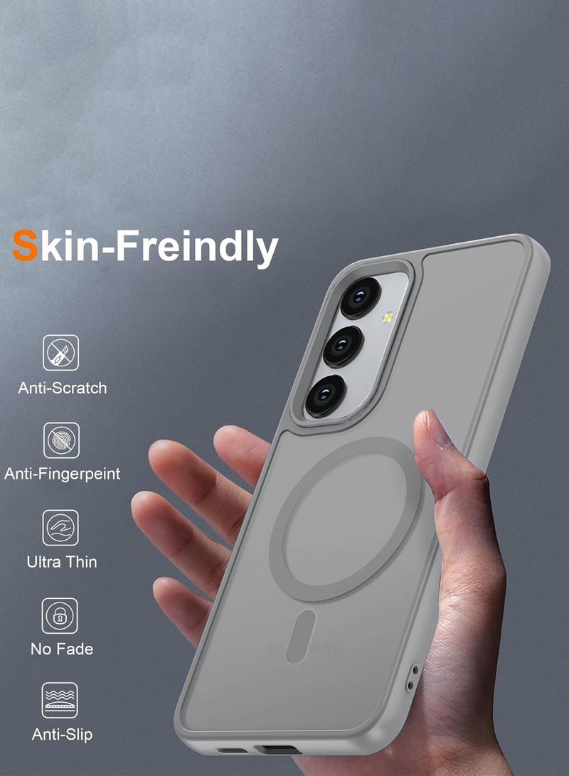 Wtech Samsung Galaxy S25 Plus / S25+ 2025 Hard Silicone Hybrid Translucent Slim Stylish Magnetic Magsafe Case Cover - Grey - Image 3