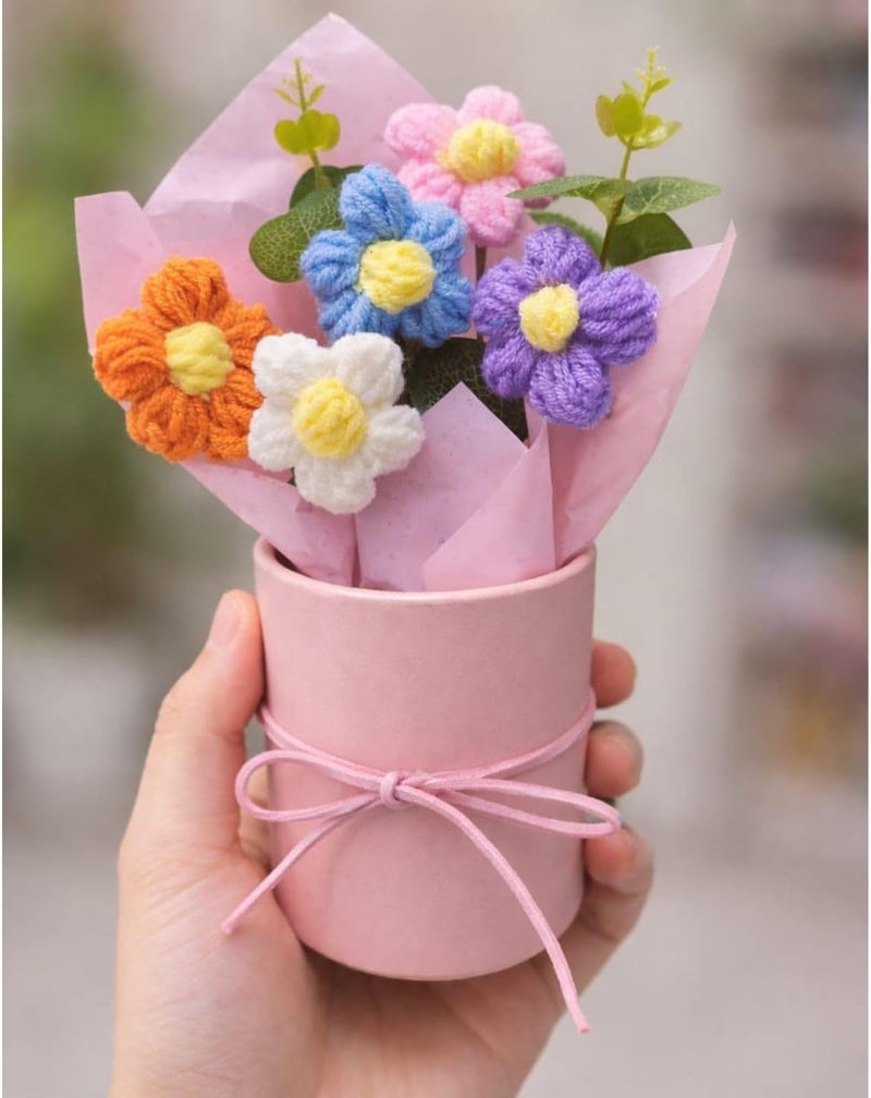 VRB Dec 1pcs Artificial Crochet Flower Bouquet/Artificial Flowers Bunch/Crochet flowers bouquet/Crochet flowers/Flowers Bouquet Gift for Girls Home Decor,gifting,etc. (Multicolor Daisy Bouquet/) - Image 1
