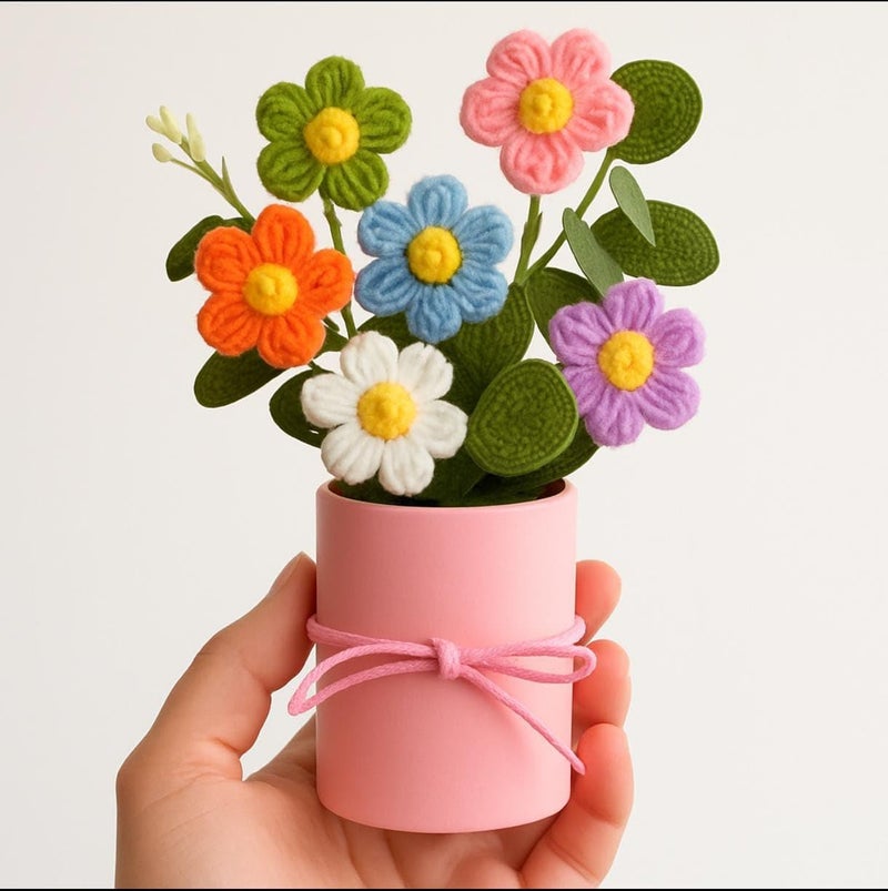 VRB Dec 1pcs Artificial Crochet Flower Bouquet/Artificial Flowers Bunch/Crochet flowers bouquet/Crochet flowers/Flowers Bouquet Gift for Girls Home Decor,gifting,etc. (Multicolor Daisy Bouquet/) - Image 4