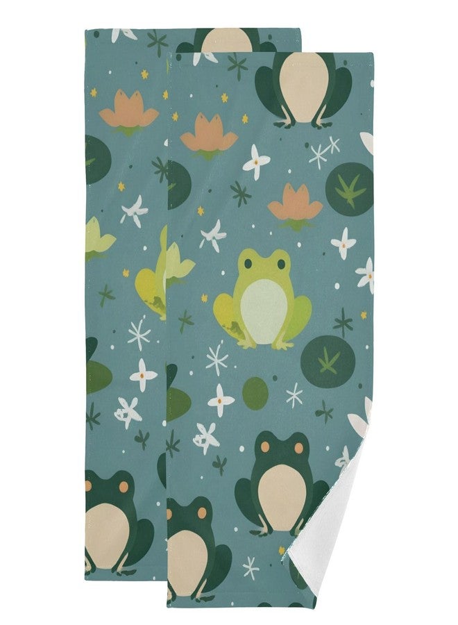 WELLDAY Cute Frogs Hand Towels Set of 2 Ultra Soft Face Towel Hand Cloth Absorbent Fingertip Bath Towels for Bathroom Hotel, Gym and Spa 28" X 14" - Image 1