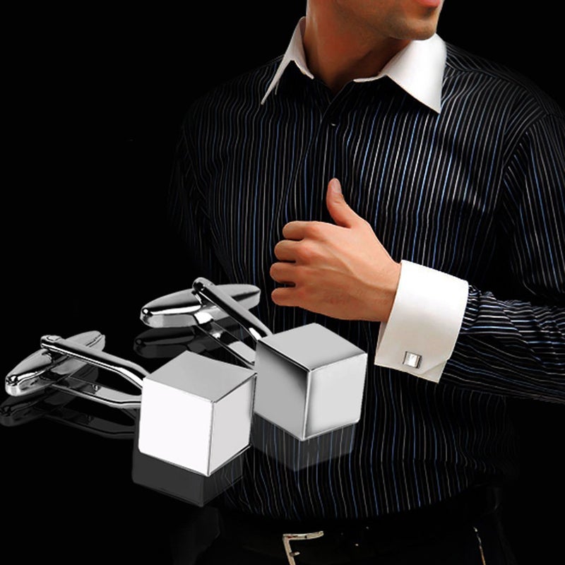 Pair of Men's Cube Shaped Stainless Steel Sleeves Buttons ( ) - Image 2