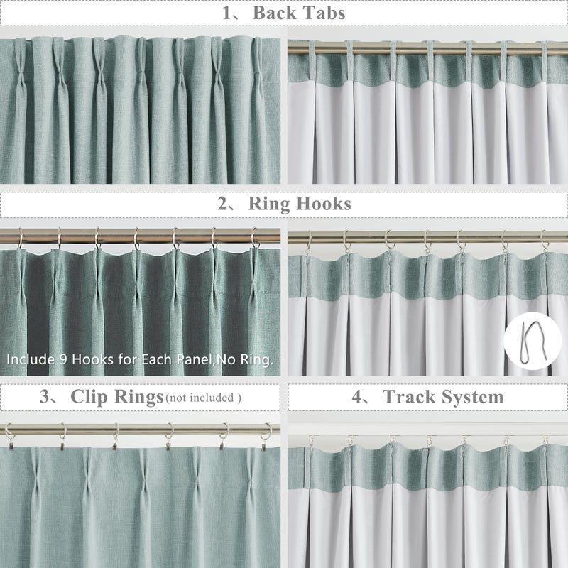 WEST LAKE Short Bailey Pinch Pleated Blackout Curtain Panels with Liners 63 Inches Long for Bedroom Mineral Green Textured Fabric Drapes with Back Tabs Thermal Insulating Window Treatment 40""Wx63""Lx2 - Image 3