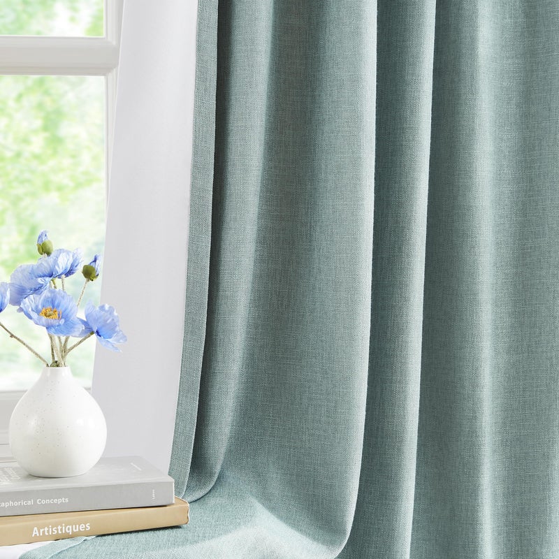 WEST LAKE Short Bailey Pinch Pleated Blackout Curtain Panels with Liners 63 Inches Long for Bedroom Mineral Green Textured Fabric Drapes with Back Tabs Thermal Insulating Window Treatment 40""Wx63""Lx2 - Image 2