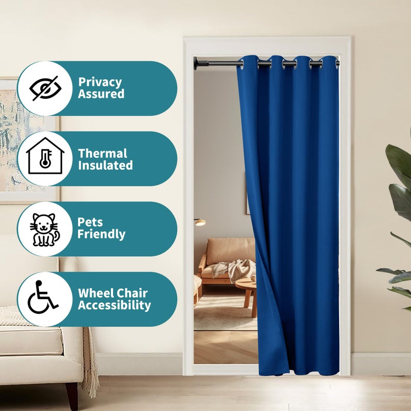 BGment Bgress Royal Blue Door Stain 80 بوصة الطول لخزانة غرفة نوم المدخل ستارة الخصوصية الحرارية معزولة معزولة - Image 2