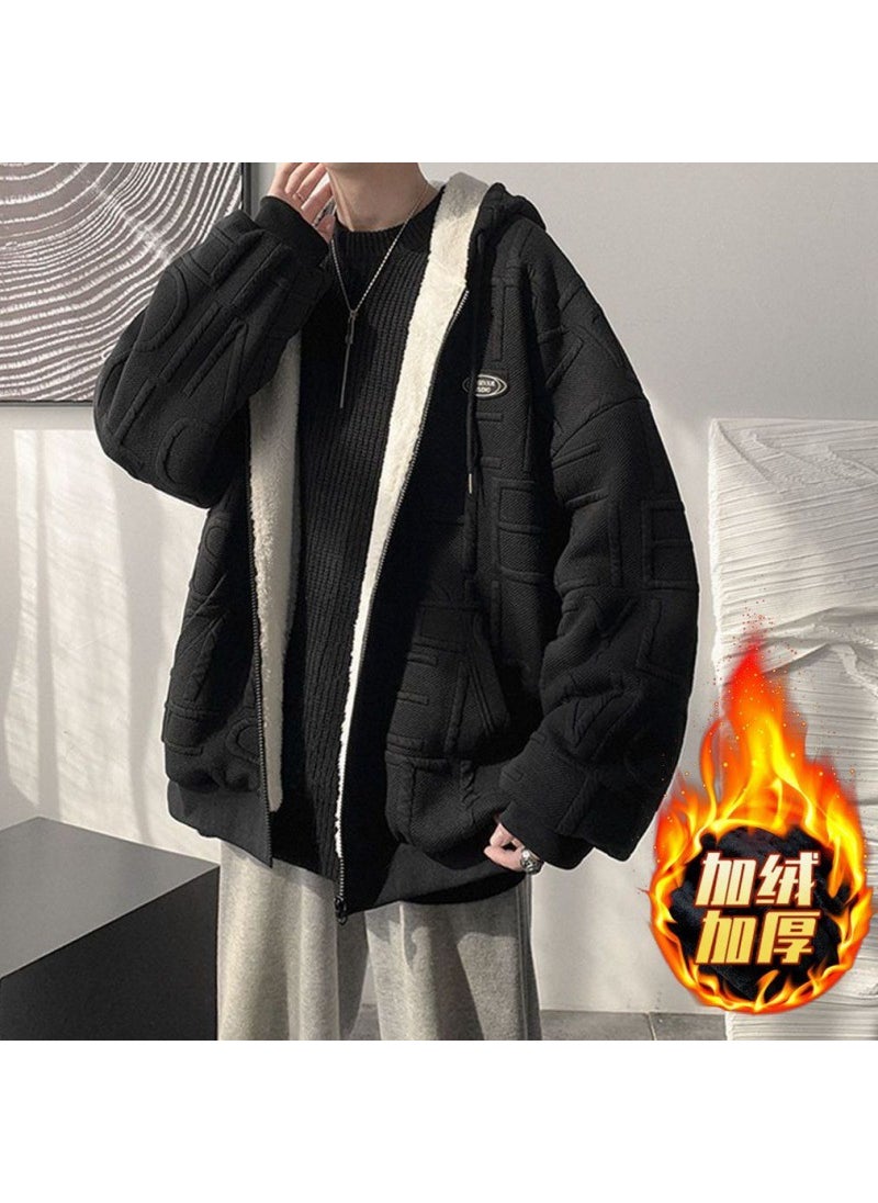 Generic - Mens Sherpa Fleece Hoodie 2023 Autumn Winter Lazy Style Black [fleece-lined thickening]] - Image 1