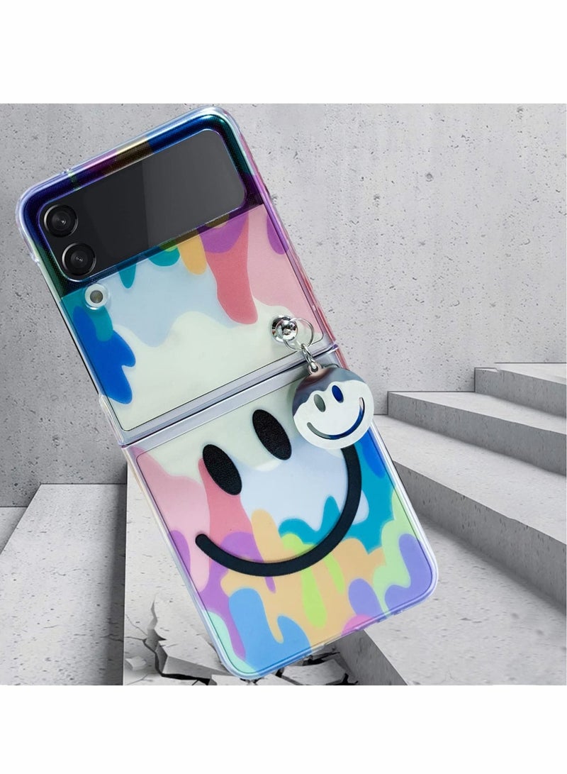 كابتن تيك Samsung Galaxy Z Flip 3, Cute Smile Clear Phone Case with Strap Wrist, Slim Stylish Protective Bumper Case, Hard Anti-Scratch Phone Fashion Cover Women Girls - Image 2