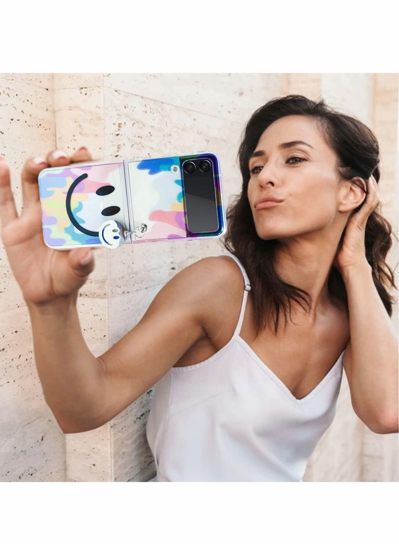 كابتن تيك Samsung Galaxy Z Flip 3, Cute Smile Clear Phone Case with Strap Wrist, Slim Stylish Protective Bumper Case, Hard Anti-Scratch Phone Fashion Cover Women Girls - Image 3