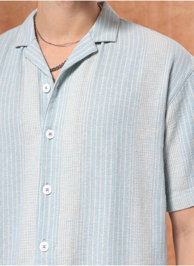 The Indian Garage Co Men Relaxed Fit Striped Half Sleeves Cuban Collar Resort Wear Shirt  - Image 4