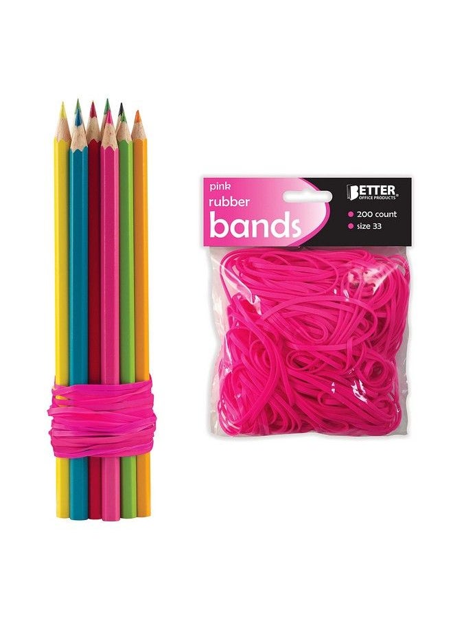 Better Office Products - 200 Pink Rubber Bands By Better Office Products Size 33 200 Bag Hot Pink Rubber Bands - Image 1