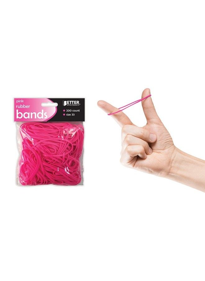 Better Office Products - 200 Pink Rubber Bands By Better Office Products Size 33 200 Bag Hot Pink Rubber Bands - Image 1