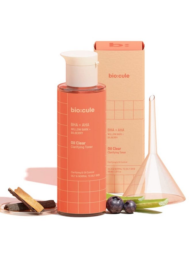 Biocule Oil Clear Clarifying Toner Salicylic Acid & Lactic Acid (Aha Bha Toner) From Willow Bark & Bilberry Exfoliates Unclogs & Tightens Pores Alcohol Free Toner For Oily & Acne Prone Skin 100Ml  - Image 1