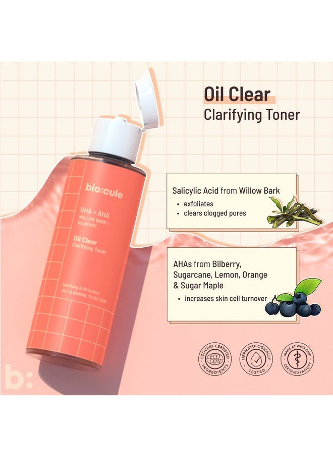 Biocule Oil Clear Clarifying Toner Salicylic Acid & Lactic Acid (Aha Bha Toner) From Willow Bark & Bilberry Exfoliates Unclogs & Tightens Pores Alcohol Free Toner For Oily & Acne Prone Skin 100Ml  - Image 3