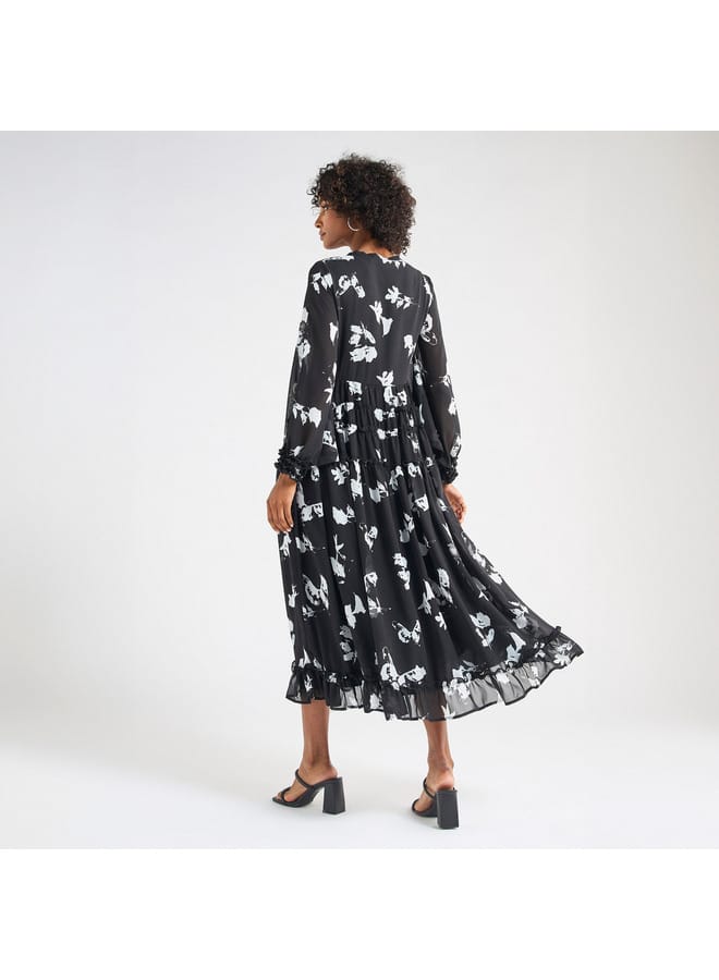 Splash FAV Floral Print Midi Shirt Dress with Long Sleeves  - Image 3