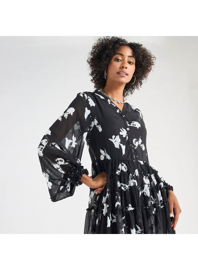 Splash FAV Floral Print Midi Shirt Dress with Long Sleeves  - Image 4