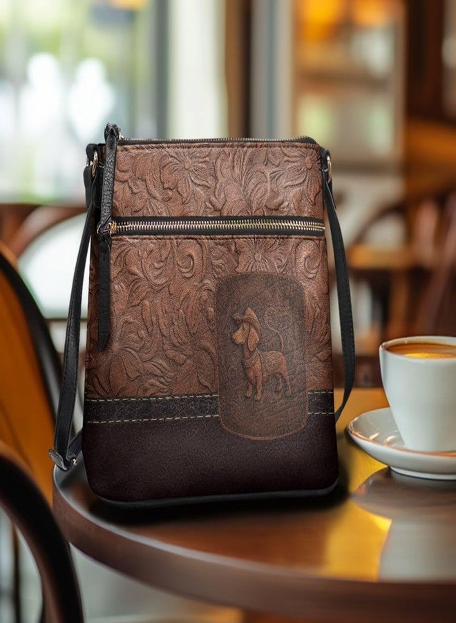 Wanzuoeng PU Leather Women's Crossbody Handbags Dachshund Dog Print Shoulder Satchel Purse Stylish Messenger Handbag with Shoulder Strap - Image 3