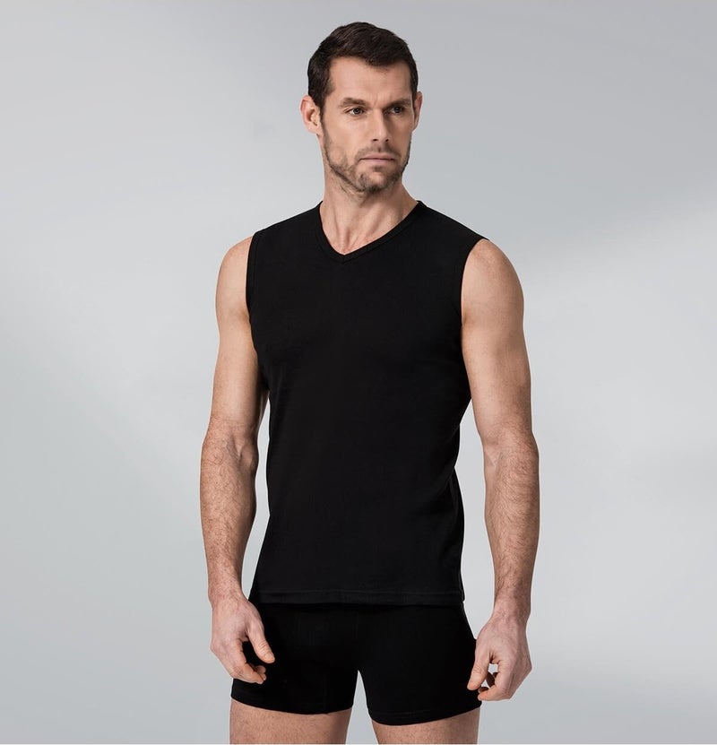 Namaldı 6 Pieces Black Color Sleeveless V-Neck Rib Singlet 